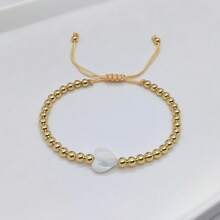 Europäischer und amerikanischer Nischenstil minimalistisches Herz-Armband für Frauen, Naturmuschel-Kreuz-Perlen, nicht verblassende kupfergoldplattierte Perlenschmuckstücke - Gold - Übersicht 8