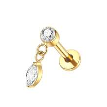 SWANJO 1pc Titanium 16G Marquise Dangle CZ Stud Tragus Cartilage Earring Flatback Helix Piercing Jewelry - TC131 - View 8
