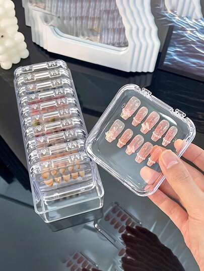 5/1pc Creative Nail Art Storage Box, Transparent Acrylic Dust-Proof Packaging Nail Art Display Box, Transparent Jewelry/Card Storage Box, Portable Dust-Proof And Moisture-Proof Storage Box, Suitable For Nail Stickers, Accessories And Beauty Products