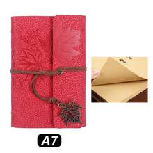 1pc Vintage PU Leather A7 Maple Leaf Spiral Notebook, Distressed Style With Strap, 3-Fold Loose-Leaf Diary Journal For Students, Learning, Travel, Stamping, Note-Taking - Notebook - View 7