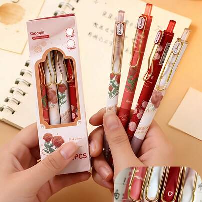 4pcs Retro Rose Ballpoint Pen Set - Smooth Writing, Medium Tip, Black Ink, Ergonomic Design, Cute Stationery Essential For School, Office And Daily Use - Perfect