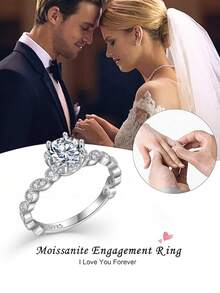 Anello in argento sterling S925 con moissanite, regalo per proposta di matrimonio, anniversario, San Valentino per lei, minimalista e versatile per uso quotidiano - Bianco - Visualizzare 5