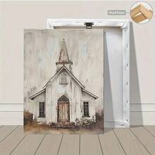 2D/FLAT 1PC Cartoon Retro Realistic Art Style Rural Church Oil Painting Canvas Wall Decor, Simple Style Home Print Poster Image Room Decor, Walking, Study Room, Bedroom Wall Decor, Autumn Decor(No Frame/Framed) - 111 - View 8