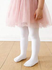 4 piezas Mallas de ballet para niñas, material de terciopelo minimalista y versátil, suave y ajustado, adecuado para la práctica de baile de niñas - Blanco - Ver 5
