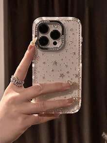 A Large-Hole Studded Frame Phone Case, Full-Screen Laser Star Transparent Phone Case, Suitable For 17/17pro/17promax/Air/11/12/13/14/15/16/16promax Transparent Hard Case Protective Cover With Premium Feel , Valentine's Day Gift - Transparent Dotted Diamond Laser Core - View 4