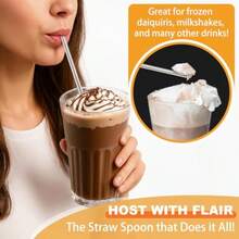 kilofly Reusable Spoon Drink Straws Value Pack [Set of 12 + 2 Cleaners] 7.8 inch - Plateado - Ver 4