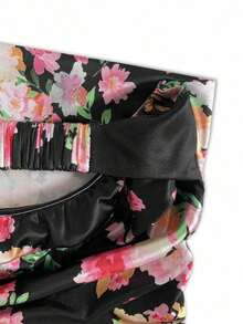 Women's Floral Digital Print Backless Bodycon Dress, Elegant Sexy Strapless Y2K Party Cocktail Beach Boho Dress, Spring/Summer/Autumn Vacation - 黑色 - 查看 9