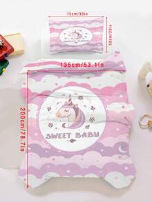 2/3件套可爱小马印花被套套装 - 粉色云朵独角兽图案床上用品套装，双面柔软印花被套，适合儿童、青少年、男孩和女孩，四季皆宜，带拉链和按扣，可选单人/双人/大号尺寸 - 彩色 - 查看 18