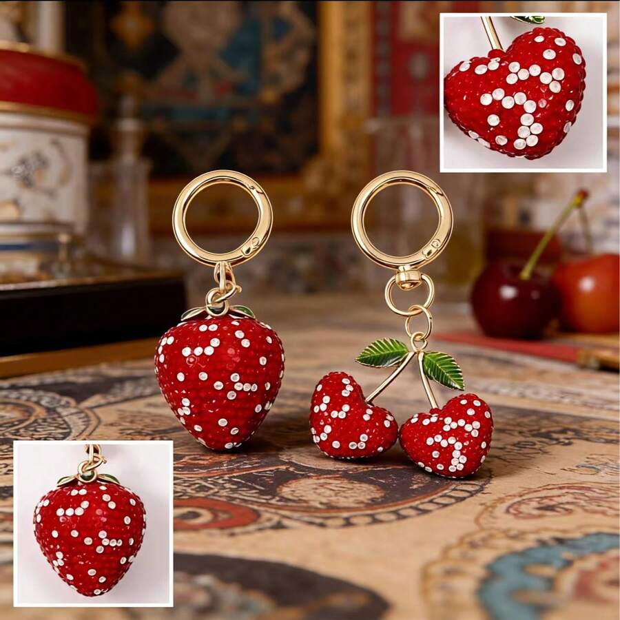 Móc khóa hình quả dâu tây đính đầy kim cương tinh xảo, chất liệu hợp kim, món quà lý tưởng cho Ngày của Mẹ. - Nhiều màu - Xem 1