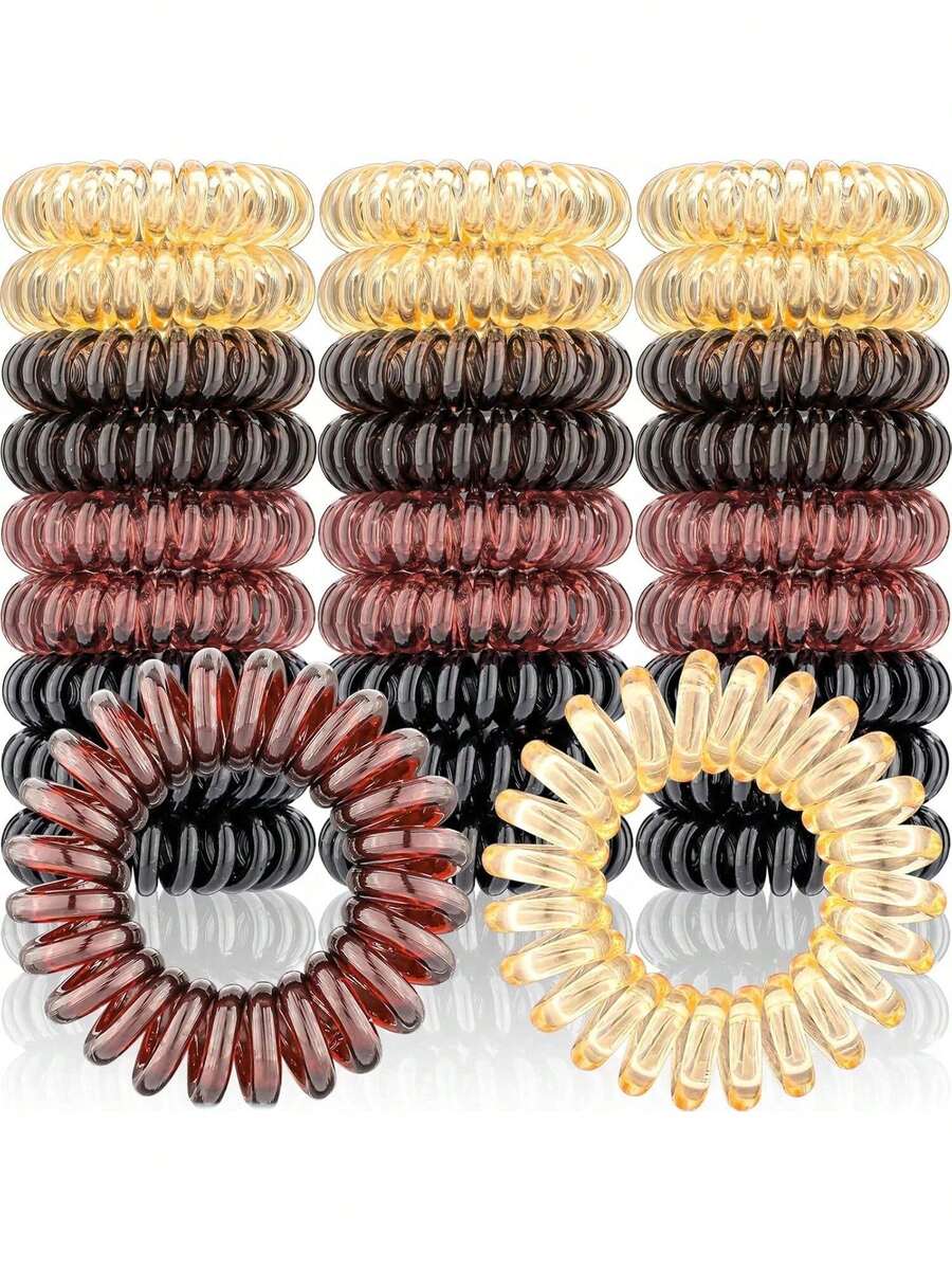 100个/包 女士高弹螺旋发圈 - 无痕、不伤发，采用耐用塑料制成，适合日常扎马尾辫