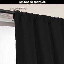 2pcs Black Out Curtain Panels, Rod Pocket Top, Lightweight, Black Lining, Polyester Material, Suitable For All Seasons, Washable, Applicable For Kitchen, Bedroom, Cafe, Office, Darkening Room, Summer Shading - Black - View 6