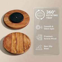 1个木质圆形旋转托盘，相思木斜角转盘，360°旋转斜角圆形托盘，转盘，厨房木质收纳架，适用于橱柜、餐桌和食物收纳摆放，也可作为浴室、餐厅、咖啡桌桌面装饰，还可用作食物托盘，家居装饰，房间装饰，多功能转盘，适合斋月、乔迁、母亲节、新年礼物 - 查看 9