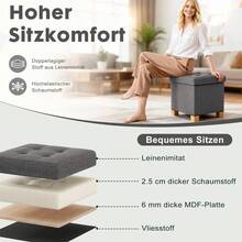 Sitzhocker mit Stauraum,Kleine Klappbare Sitzbank,38 x 38 cm Fußhocker für Sessel, Sitzhocker mit Stauraum, bis 150 kg Belastbar, Fusshocker für Wohnzimmer Schlafzimmer Schlafsaal - Dunkelgrau - Übersicht 4