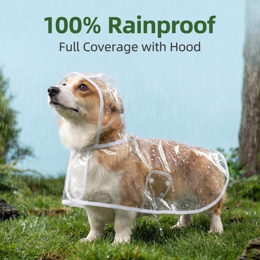 XS-3XL EVA 透明宠物雨衣，适合小型至中型犬 - 粉色 - 查看 1