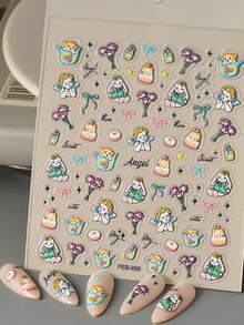 1pc Cartoon Stickers Korean Cute Graffiti Style Rabbit Stickers Kawaii Cartoon Animal Stickers Hand Account Diary Scrapbook Stickers - Multicolor - View 1