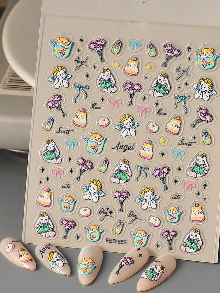 1pc Cartoon Stickers Korean Cute Graffiti Style Rabbit Stickers Kawaii Cartoon Animal Stickers Hand Account Diary Scrapbook Stickers - Multicolor - View 1