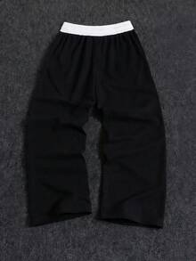 Men's; 1pc Loose Fashion Sports Pants, Belt-Out Colorblock Design. Unisex Wide Leg Pants Casual Minimalist, Waist Drawstring, Large Pockets, Suitable For Watching World Cup, Daily Walking, Work, Travel, Etc. Perfect Gift For Father On Father's Day, July 4th Celebration - Black - View 3