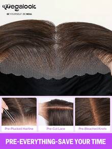 MEGALOOK 6"X5" Perruque en cheveux humains ondulés sans colle, couleur dégradé brun, 100% cheveux naturels, densité 150%, peut être coiffée avec raie au milieu/sur le côté, raie profonde en Z, convient pour un port quotidien, les fêtes, les mariages, les rendez-vous, ligne de cheveux naturelle - Multicolore - Voir 8