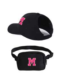 2pcs/Set Women's Personalized A-Z Letter Messy Ponytail Baseball Cap And Crossbody Bag Set, Adjustable Strap And Multi-Functional Crossbody Bag For Phone And Coins, Suitable For Outdoor, Vacation, Street Wear - Black - View 7