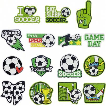 5/9/10/15片装足球比赛刺绣布贴，多功能熨烫式DIY时尚装饰，适用于服装、夹克、牛仔裤、裤子、连衣裙、包包、鞋子、帽子和织物装饰