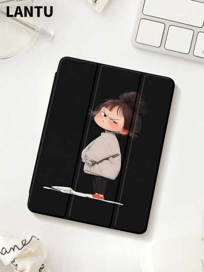 Ốp bảo vệ máy tính bảng màu đen tối giản họa tiết nữ tính, vỏ bảo vệ gập ba có chân đế, tương thích với iPad 10.2" / Pro 11" 2020/2021, (A16) 11" thế hệ thứ 11 2025, thế hệ thứ 9/10, Air thế hệ thứ 4 10.9", Galaxy Tab S6 Lite 10.4", chống rơi, có khe cắm bút, hỗ trợ chế độ ngủ/thức, món quà lãng mạn cho bạn bè và gia đình.