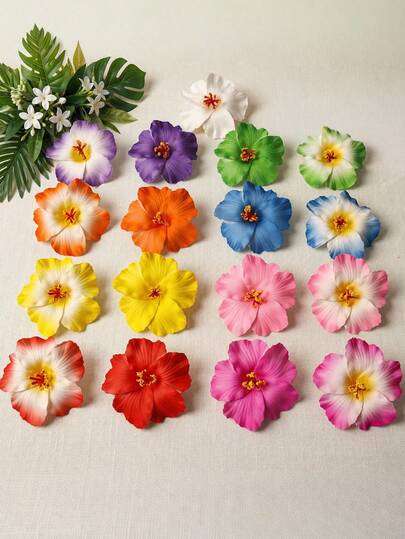 Set aleatorio de 12/6 piezas de pinzas para el cabello con flores de hibisco hawaiano en degradado para mujeres y niñas, grandes pasadores florales tropicales multicolor artificiales, accesorios para el cabello estilo bohemio para verano, playa, vacaciones, fiesta luau, regalos de boda