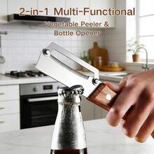 Dụng cụ gọt vỏ rau củ cao cấp với tay cầm bằng gỗ và chức năng mở nắp chai: Dụng cụ nhà bếp 2 trong 1 bằng thép không gỉ dùng để gọt vỏ trái cây, táo, khoai tây, bí ngô, đu đủ. - Lạc đà - Xem 4