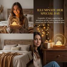Lampe de chevet étoilée en acrylique avec fille et chat, lampe de bureau LED ronde en cristal avec base en bois, décoration de chambre mignonne et cadeau pour enfants - Plusieurs styles - Voir 4