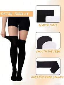 1/2/3 Pairs Of Over The Knee Socks,Loli Jk Soft Girl Style, Suitable For Sweet Style Dressing, Cozy - 黑色 - 查看 2