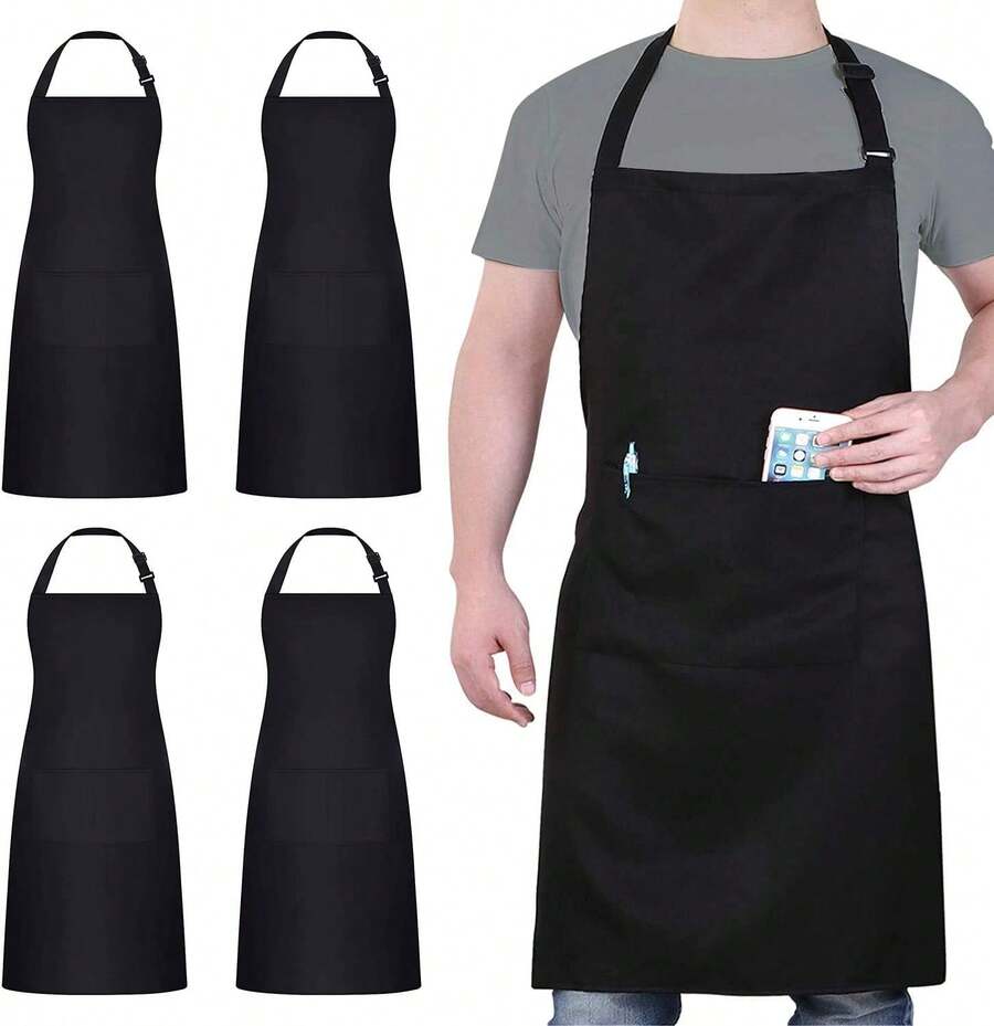 1 Packs Chef Apron, Black Waterproof Apron, Adjustable Aprons With 2 Pockets For Men Women, Professional Aprons For Kitchen Cooking Gardening Painting Baking Restaurant (Black) VKFR - 黑色 - 查看 1