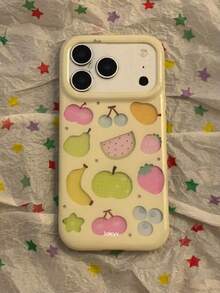 1pc Cute Girl Cartoon Fruit Strawberry Cherry Star Phone Case Suitable For IPhone 17 16 15 14 13 12 11 Pro Max, Banana Watermelon Candy Color Jelly - Yellow - View 2