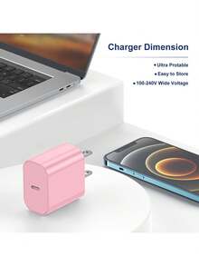 Kit de cargador rápido de 20W PD, rosa - Adaptador de pared USB-C + Cable trenzado Tipo-C de 3.3FT/100cm, compatible con iPhone 17/16/15, Mini 6/Air 4/Pro, y para carga rápida - Rosa - Ver 2