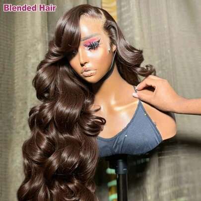 200% Density 34 Inch Body Wave 5*5 13*4 Lace Front Wigs With Baby Hair #4 Chocolate Brown Color - Glueless Pre Cutting Pre Pulling Pre Ironing Brazilian Remy Lace Frontal Wigs For Women - No Glue No Skills Real Hair Pre-Plucked Ear To Ear Lace Closure Wigs Wear And Go - Natural Hairline Middle Part Wigs Put On And Go Frontal Glueless Wigs For Women Daily Wear Blended Hair