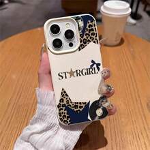 1pc TPU Material STARGIRL Leopard Print Disco Collage Pattern Phone Case, Compatible With Iphone 17 Pro Max/17/16 Pro Max/15/13/12/11, S20 FE/A15/S24/A55, Note 11/Note 12/Note 13 Pro, Full-Body Shockproof Soft Protective Cover - White - View 4