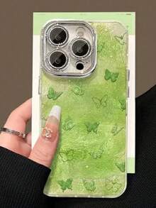 适用于 17 Pro Max 的手机壳，春夏新款女士风格，也适用于 16/15 Pro，绿色蝴蝶图案，14 Plus 小众款，13 锡箔冰川图案，12 优雅创意款 - 彩色 - 查看 2