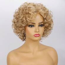 8 Inch Synthetic African Curly Short Bob Wig For Women With Bangs, Elastic Fluffy Curly, High Temperature Fiber Material, Rose Net Cap, 150% Density, Suitable For Daily And Party Use - Multicolor - View 12