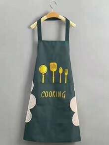 1 pièce Tablier avec motif couteau et fourchette avec lettrage "Cooking", tablier imperméable, résistant à l'huile et aux taches pour la cuisine à la maison, le café, le restaurant, le nettoyage extérieur, convient aux hommes et aux femmes (le petit trou sur le tablier est un trou de positionnement, pas un défaut) - Multicolore - Voir 3