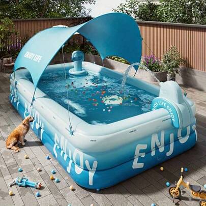 1 bể bơi bơm hơi 3 lớp cỡ lớn, bể bơi bơm hơi trong nhà và ngoài trời dày dặn, bể bơi gia đình cho các bữa tiệc nước mùa hè mát mẻ, bể bơi mùa hè gấp gọn phù hợp cho sân sau hoặc vườn, lý tưởng cho cắm trại - Có nhiều kích cỡ cho 1-6 người, màu xanh dương, tuyệt vời cho các buổi tụ họp, sự kiện âm nhạc và vui chơi ngoài trời, quà tặng mùa hè, không có mái che nắng, bơm hơi bán riêng, không bao gồm phụ kiện nổi.