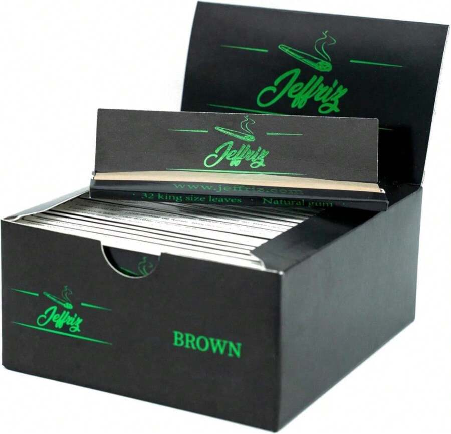 Rolling Papers King Size Slim Unbleached | Jeffriz | Ultra Thin Premium Brown Smoking Paper, Slow Burn &Amp; Tasteless | 50 Booklets Of 32 Leaves | Natural Raw Gum Strip - ColorA - 查看 1
