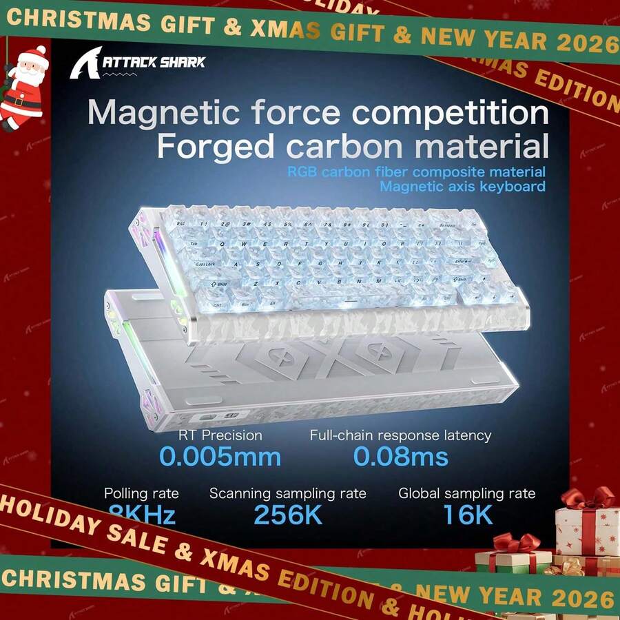 ATTACK SHARK R68HE 60% Wired Rapid Trigger 8K Mechanical RGB Gaming Keyboard With 0.005mm Accuracy,0.08ms Latency,256K Scan,Hall Effect Magnetic Switch,Carbon Fiber+CNC Aluminum Alloy For PC FPS - View 1