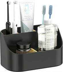 Countertop Toothbrush Holders For Bathrooms, Plastic Toothpaste And Electric Tooth Brush Holder Storage Caddy Stand For Shower, 5 Slots Cute Kids Bathroom Counter Organizer For Vanity, White - 黑色 - 查看 8