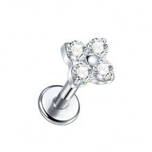 SWANJO 1pc Titanium Flower CZ Cartilage Earring 16G Four Leaf Helix Tragus Stud Flat Back Labret Piercing Jewelry - TC177 - View 8