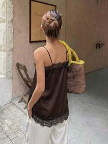 SEREN 夏季新款蕾丝边吊带背心，休闲宽松性感，适合度假穿着，棕色吊带背心，棕色上衣，适合音乐节、夏季假日穿着。 - 咖啡棕 - 查看 5