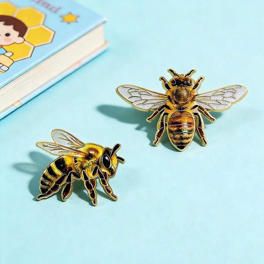 Bộ 2 chiếc ghim cài áo hình ong tráng men, phụ kiện trang trí thời trang, huy hiệu cài áo và túi xách. - Nhiều màu - Xem 1