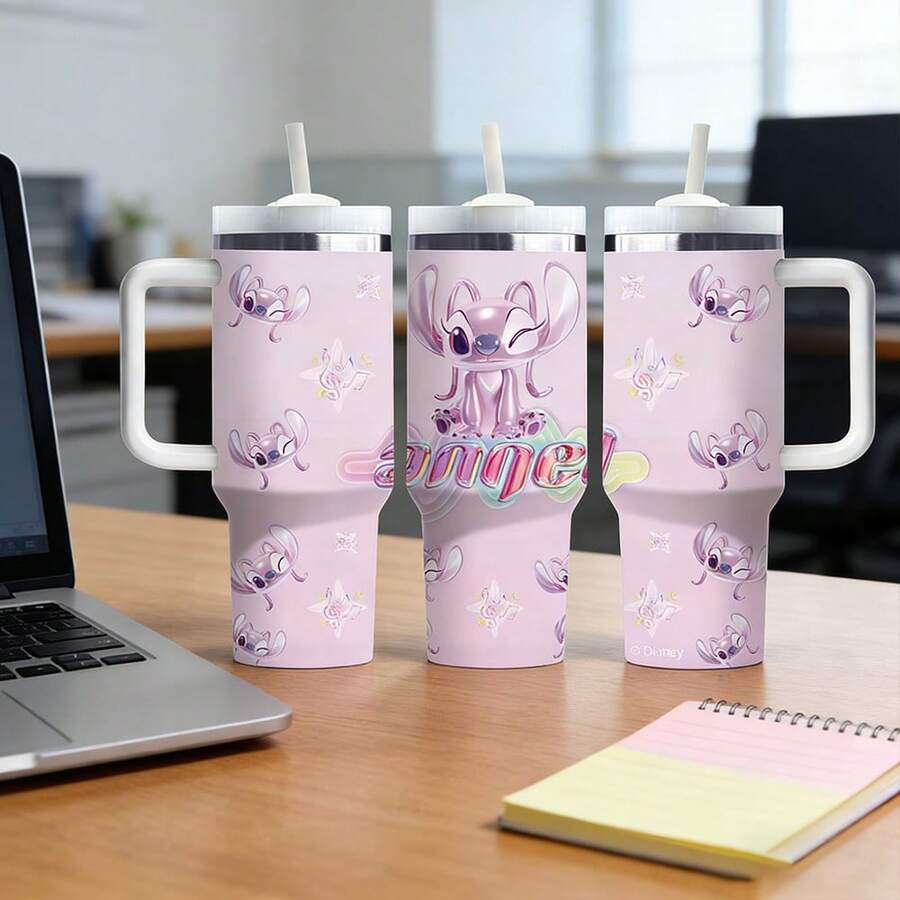 1 cốc giữ nhiệt dung tích lớn có tay cầm hiệu Disney, in hình thiên thần dễ thương, cốc thép không gỉ cách nhiệt chân không kèm ống hút, 1200ml, đóng hộp có mã chống hàng giả. - Angie - Xem 1
