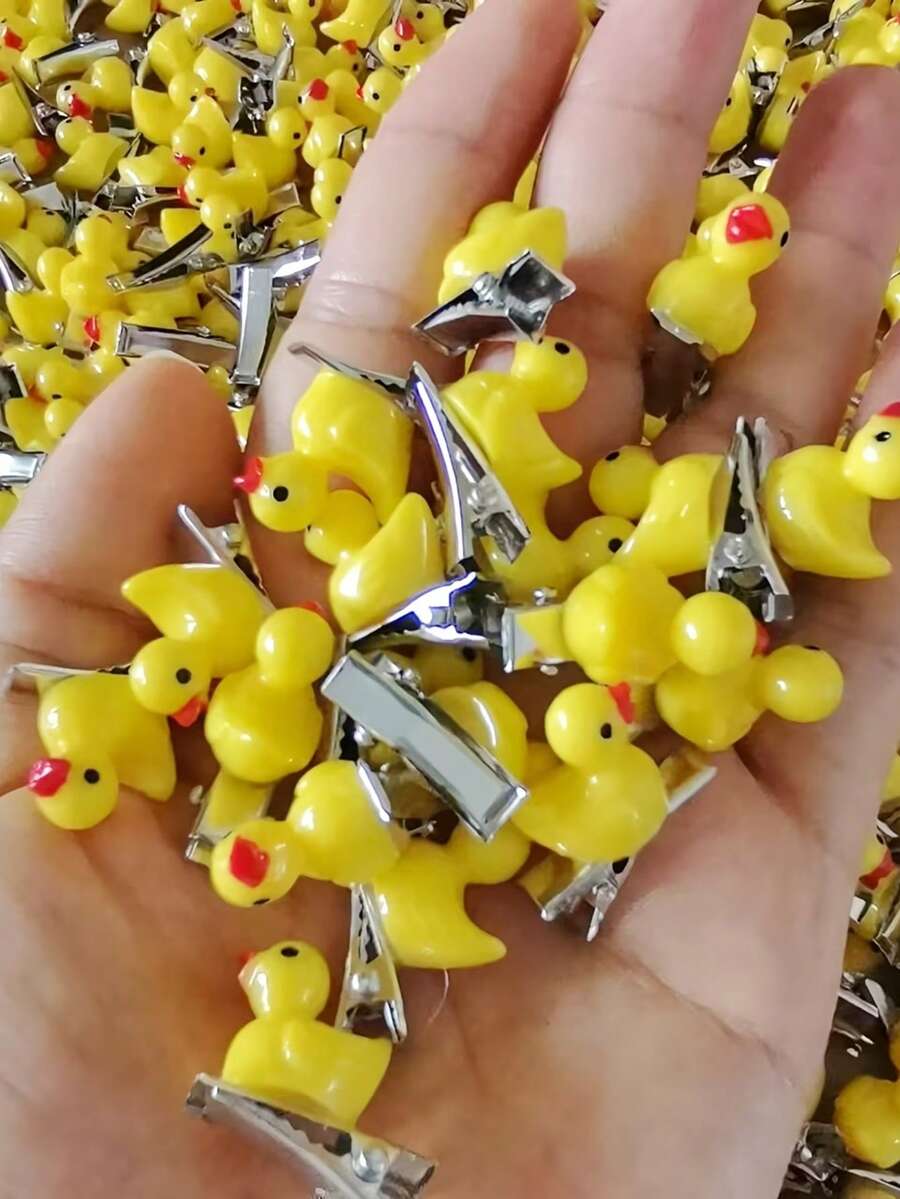 20个/5个迷你黄色小鸭发夹,适合婴儿派对、性别揭晓派对、生日、派对礼品、新年礼物、女士发饰 - 多色 - 查看 1