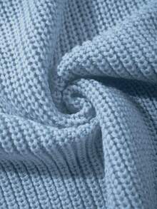 Women's Simple Ribbed Solid Color Casual Korean Textured Commute Loose Versatile Stand Collar Zipper Half-Placket Pullover Long Sleeve Sweater, Spring/Autumn/Winter - Baby Blue - View 12