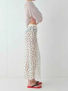 Women Polka Dot Sheer Midi Skirt Y2k See Through Low Rise Long Skirt Flowy Mesh Cover Up Maxi Skirts Summer Beachwear Going Out - 白色 - 查看 3