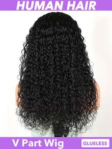 Tóc giả chữ V bằng tóc thật, kiểu xoăn gợn sóng, nâng cấp, không cần keo dán, kẹp vào, không cần để lộ tóc thật, không cần keo, không cần may, thân thiện với người mới bắt đầu, chiều dài 8-24 26 28 30 inch, tóc giả chữ V bằng tóc thật, mật độ 180%, kiểu xoăn tít. - Natural Black - Xem 6