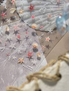 1片夏季深海海星贝壳美甲贴纸，美甲师必备，5D立体浮雕炫彩海星贝壳珊瑚美甲装饰设计，自粘式美甲贴纸，DIY美甲，女士美甲配饰礼品，海洋透明风格美甲贴纸 - 彩色 - 查看 9